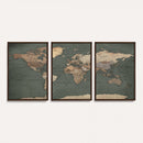 Rustic Black and Wood World Map Canvas Wall Art – Framed