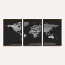 Black World Map Wall Art Canvas Print – Detailed Map of the