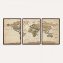 Vintage World Map Canvas Wall Art - Rustic Grunge Texture