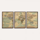 Vintage World Map Wall Art | Ready to Hang and Framed