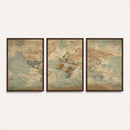 World Map Wall Art Canvas Print, Rustic Map Print, Framed