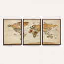 Vintage World Map Canvas Print – Framed Rustic Detailed Map