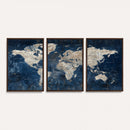 Large Blue World Map Wall Art Canvas Print for Home Office