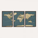 Minimal Vintage World Map Canvas Wall Art Print, Neutral