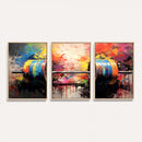 Weightlifting Barbell Art Triptych, Bold Abstract Fitness