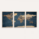 Navy Blue World Map Canvas Print – Framed Travel Map Wall