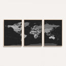 Black World Map Wall Art Canvas Print – Detailed Map of the