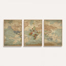 World Map Wall Art Canvas Print, Rustic Map Print, Framed