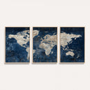Large Blue World Map Wall Art Canvas Print for Home Office
