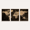 Brown World Map Canvas Print – Modern Travel Map Wall Art,