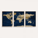Navy Blue World Map Canvas Print – Detailed Map Minimal Navy