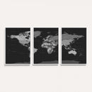Black World Map Wall Art Canvas Print – Detailed Map of the
