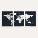 Black World Map Wall Art Canvas Print for Home Office and