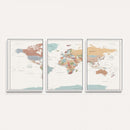 Pastel Colors World Map Wall Art Canvas Print