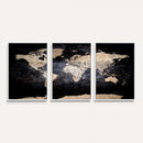 Grunge World Map Wall Art | 3-Panel Large Beige and Brown