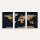 Vintage World Map Earth Globe Countries Oceans Continents