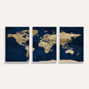 Navy Blue World Map Canvas Print – Detailed Map Minimal Navy