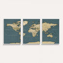 Minimal Vintage World Map Canvas Wall Art Print, Neutral