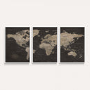 Custom World Map with Pins Canvas Wall Art Dark Charcoal