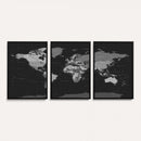 Black World Map Wall Art Canvas Print – Detailed Map of the