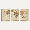 Rustic Vintage World Map Canvas Print – Framed Modern