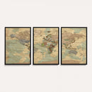 Vintage World Map Wall Art | Ready to Hang and Framed