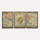 World Map Wall Art Canvas Print, Rustic Map Print, Framed