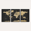 Vintage Blue and Brown World Map Canvas Wall Art – Framed