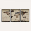 Neutral Watercolor World Map Canvas Wall Art – Framed Earth