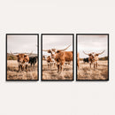Texas Longhorn Cattle Wall Art Canvas Print, Sepia Western