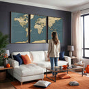 Minimal Vintage World Map Canvas Wall Art Print, Neutral