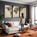 Vintage World Map Canvas Wall Art – Framed Travel Map for