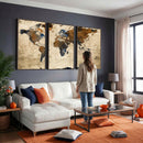 World Map Wall Art – Rustic Earth Tone Canvas Print, Antique