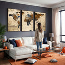 Rustic Watercolor World Map Canvas Wall Art – Framed Travel