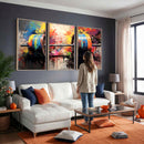 Weightlifting Barbell Art Triptych, Bold Abstract Fitness