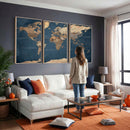 Navy Blue World Map Canvas Print – Framed Travel Map Wall