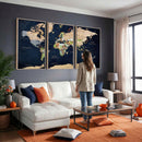 Minimalist World Map Canvas Wall Art - Watercolor Blue and