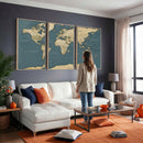 Minimal Vintage World Map Canvas Wall Art Print, Neutral