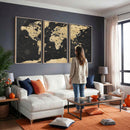 Vintage Blue and Brown World Map Canvas Wall Art – Framed