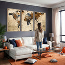 World Map Wall Art – Rustic Earth Tone Canvas Print, Antique