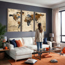 Rustic Watercolor World Map Canvas Wall Art – Framed Travel