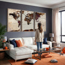 World Map Canvas Triptych – Colorful Global Wall Art for