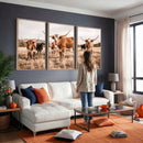 Texas Longhorn Cattle Wall Art Canvas Print, Sepia Western
