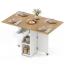 47.5 Inch Farmhouse Extendable Wooden Dinner Table with Lockable Wheels by LJGDeals
