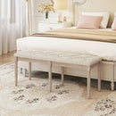 47.5 Inch Upholstered Bench with Carved Rubber Wood Legs and Padded Seat-Beige by LJGDeals