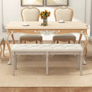 47.5 Inch Upholstered Bench with Carved Rubber Wood Legs and Padded Seat-Beige by LJGDeals