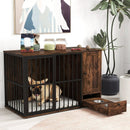47.5 inch Dog Crate Furniture with Hidden Pull-out Bowls in Drawer for Small and Medium Dogs-Rustic Brown by LJGDeals