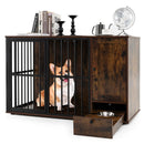 47.5 inch Dog Crate Furniture with Hidden Pull-out Bowls in Drawer for Small and Medium Dogs-Rustic Brown by LJGDeals