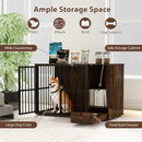 47.5 inch Dog Crate Furniture with Hidden Pull-out Bowls in Drawer for Small and Medium Dogs-Rustic Brown by LJGDeals