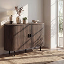 47 Inch Fluted Sideboard Buffet Cabinet with Tambour Sliding Doors and Metal Legs by LJGDeals